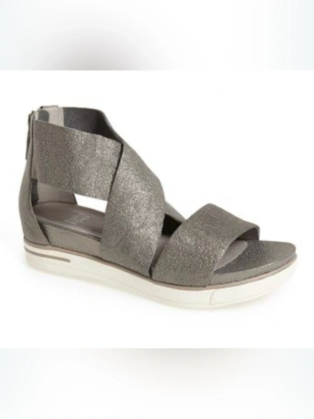 Eileen Fisher Metallic Silver Sport Platform Sandals Size 9 New